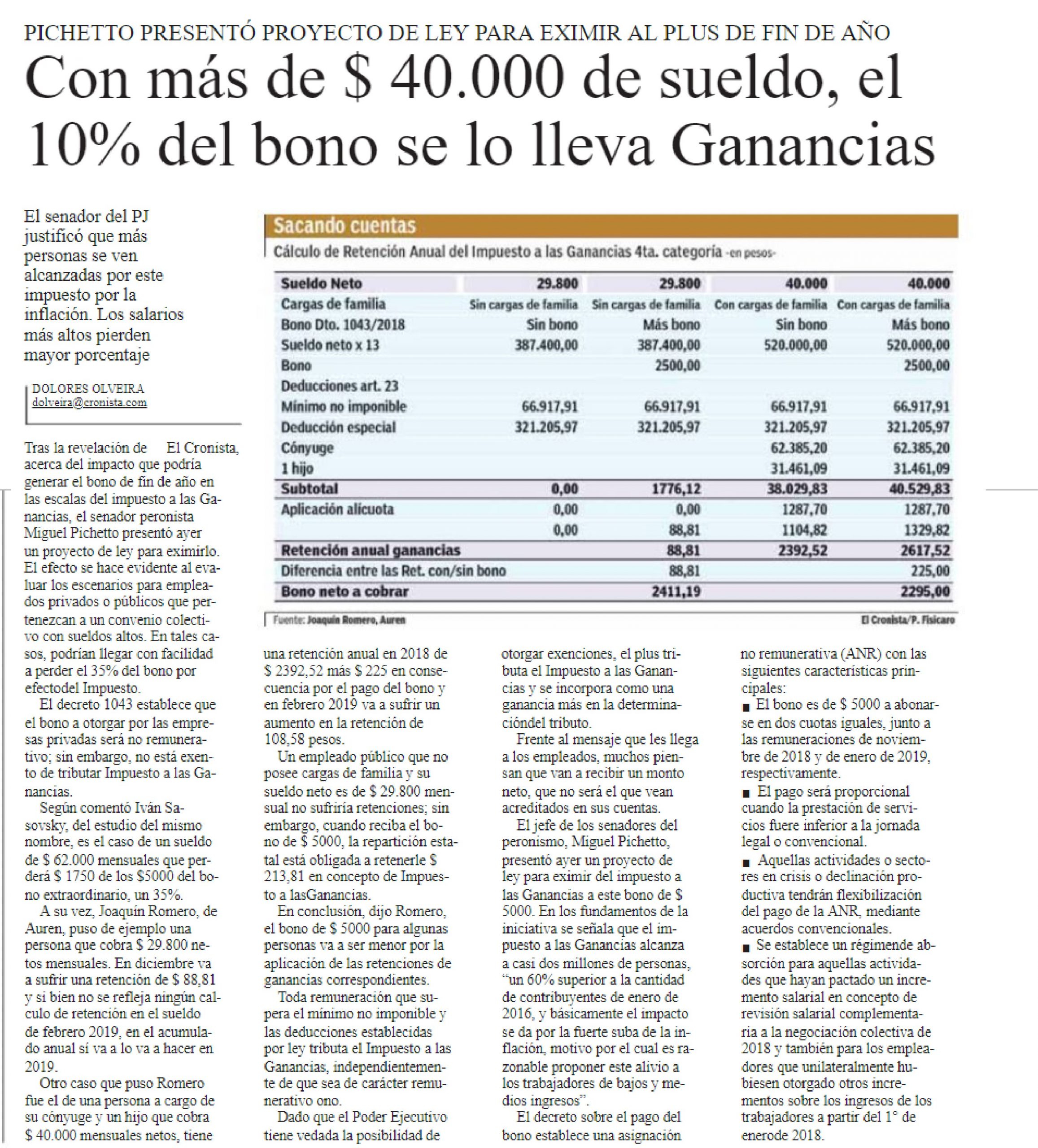 «Con más de $40.000 de sueldo, el 10% del bono se lo lleva ganancias”