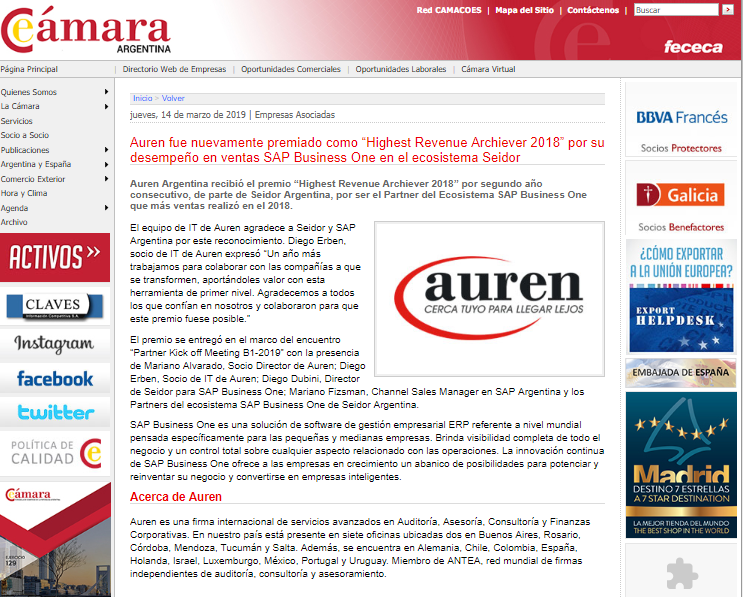 Auren fue nuevamente premiado como “Highest Revenue Archiever 2018”