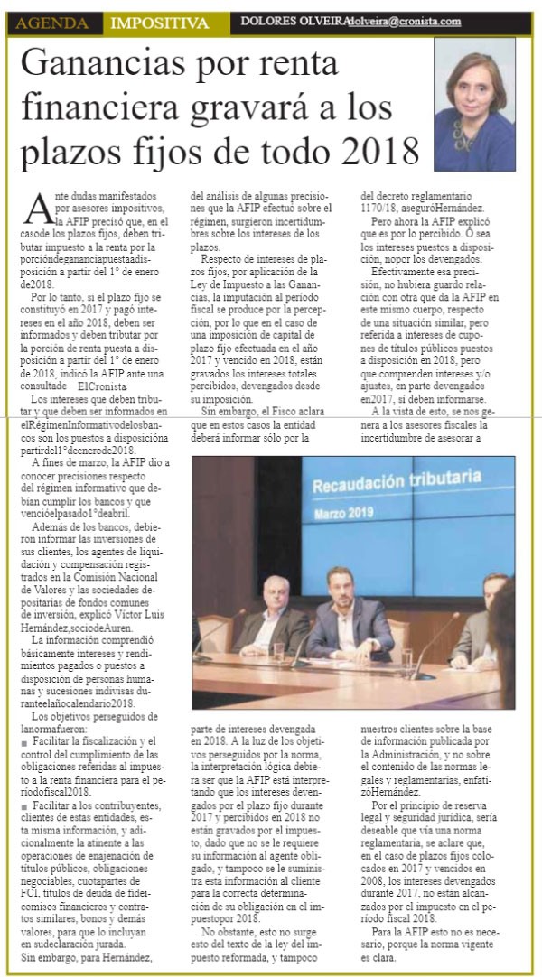 Ganancias por renta financiera gravará a los plazos fijos de todo 2018