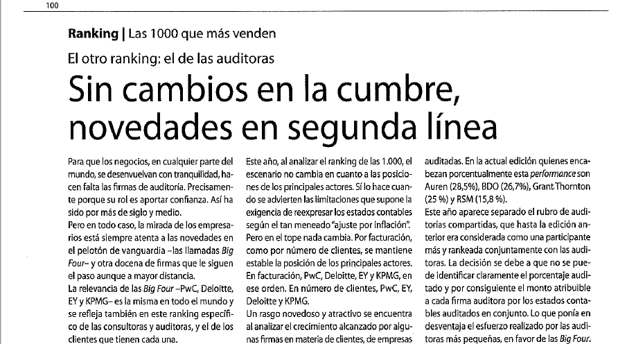 Prensa. El Ranking de las auditoras (Revista Mercado Junio 2019)