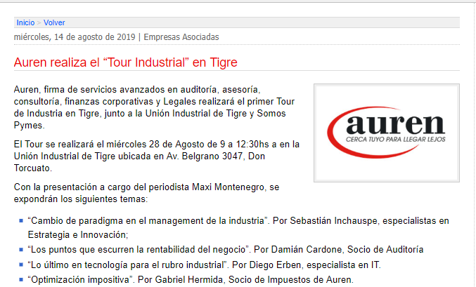Evento. Auren realiza el Tour Industrial en Tigre