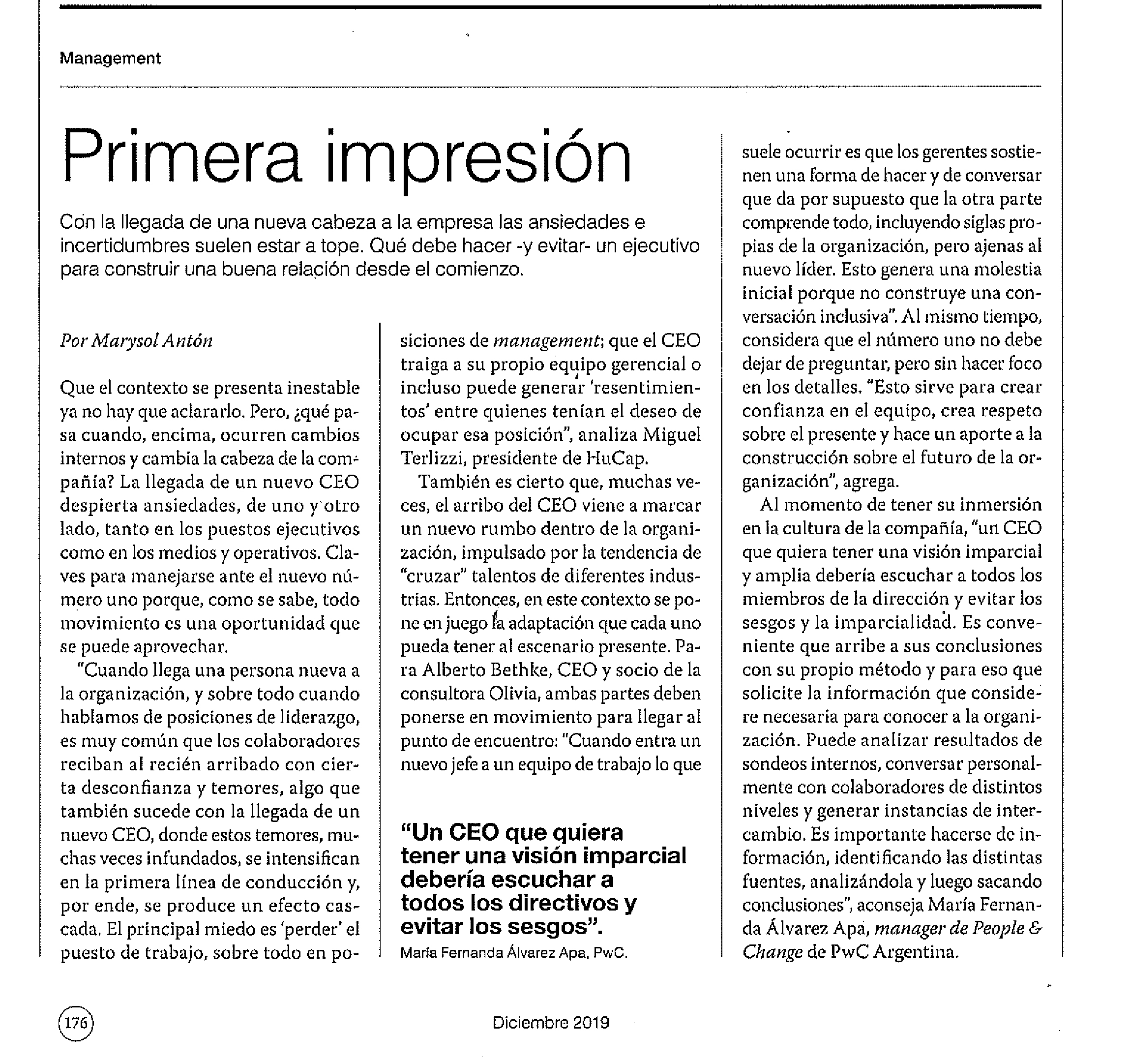 Prensa. Primera impresión: Del Ceo al equipo (Apertura. Dic 2019) Prensa. Primera impresión: Del Ceo al equipo (Apertura. Dic 2019)