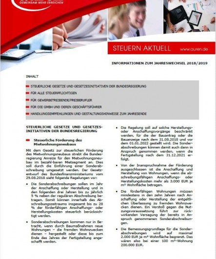 Informationen zum Jahreswechsel 2018/2019