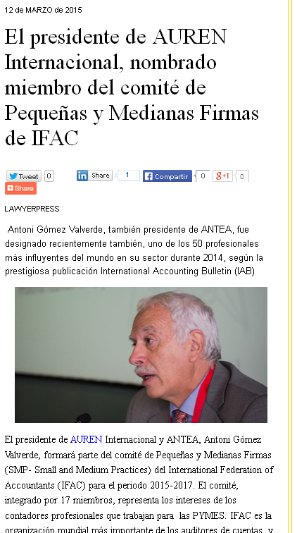 Chairman of Auren International, member of the Committee of SMP of IFAC
